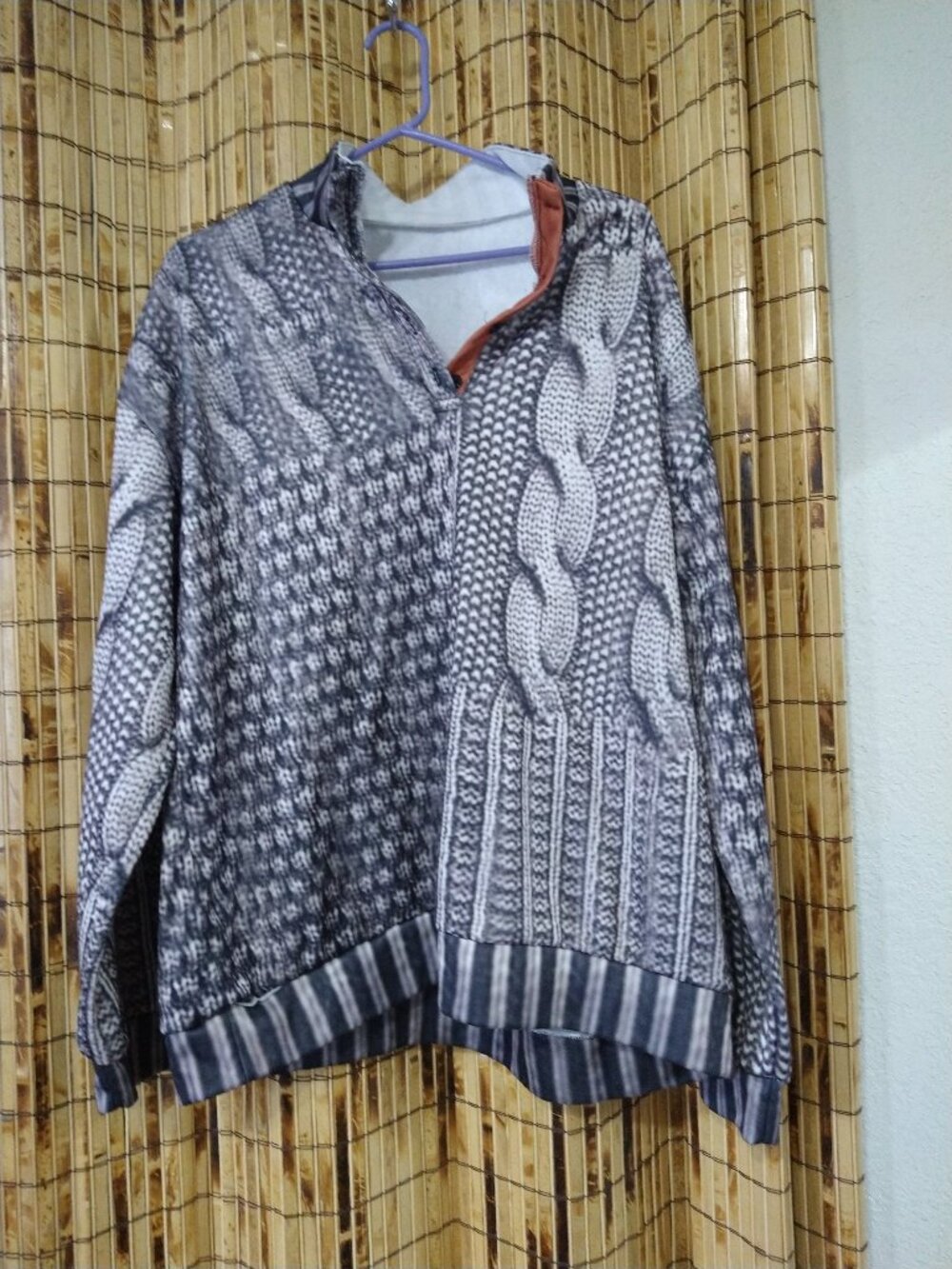 Trompe L'oeil Patchwork Cable Knit Print Sweatshirt w/ Elbow Patches Size 2XL